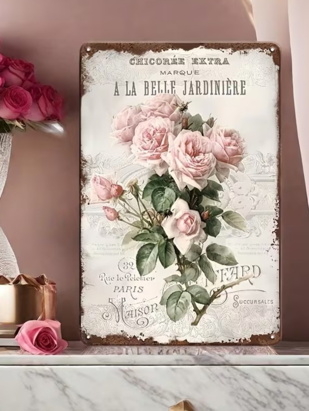 French Rose Metal Wall Decoration.